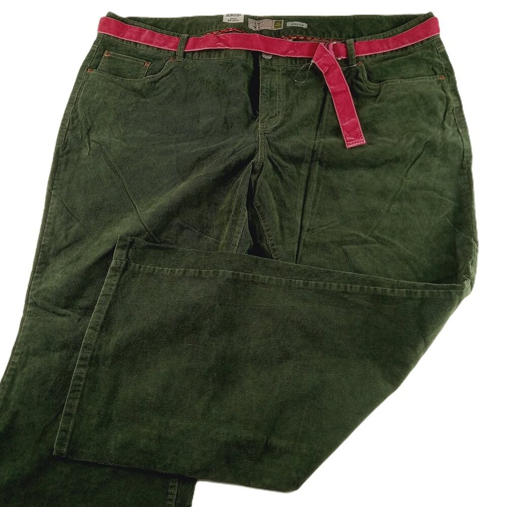 Old Navy Belted Low Waist Bootcut Corduroy Pants Women's Size 26 Green Stretch